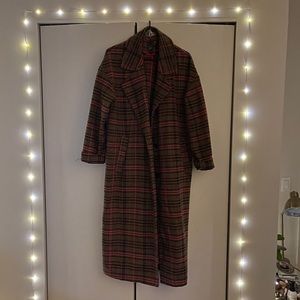 Long plaid coat (calf) pink and brown